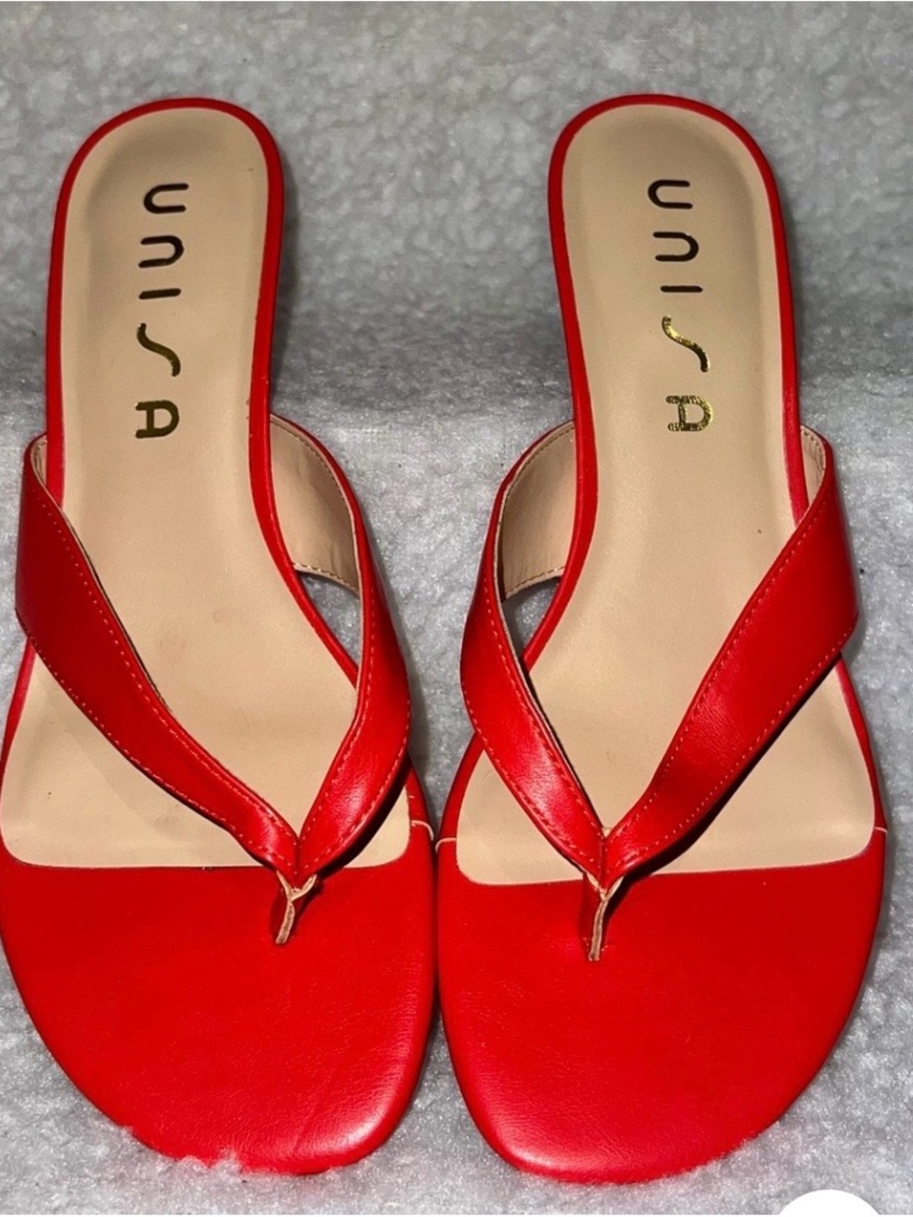 Unisa Red Leather Thong Mules
